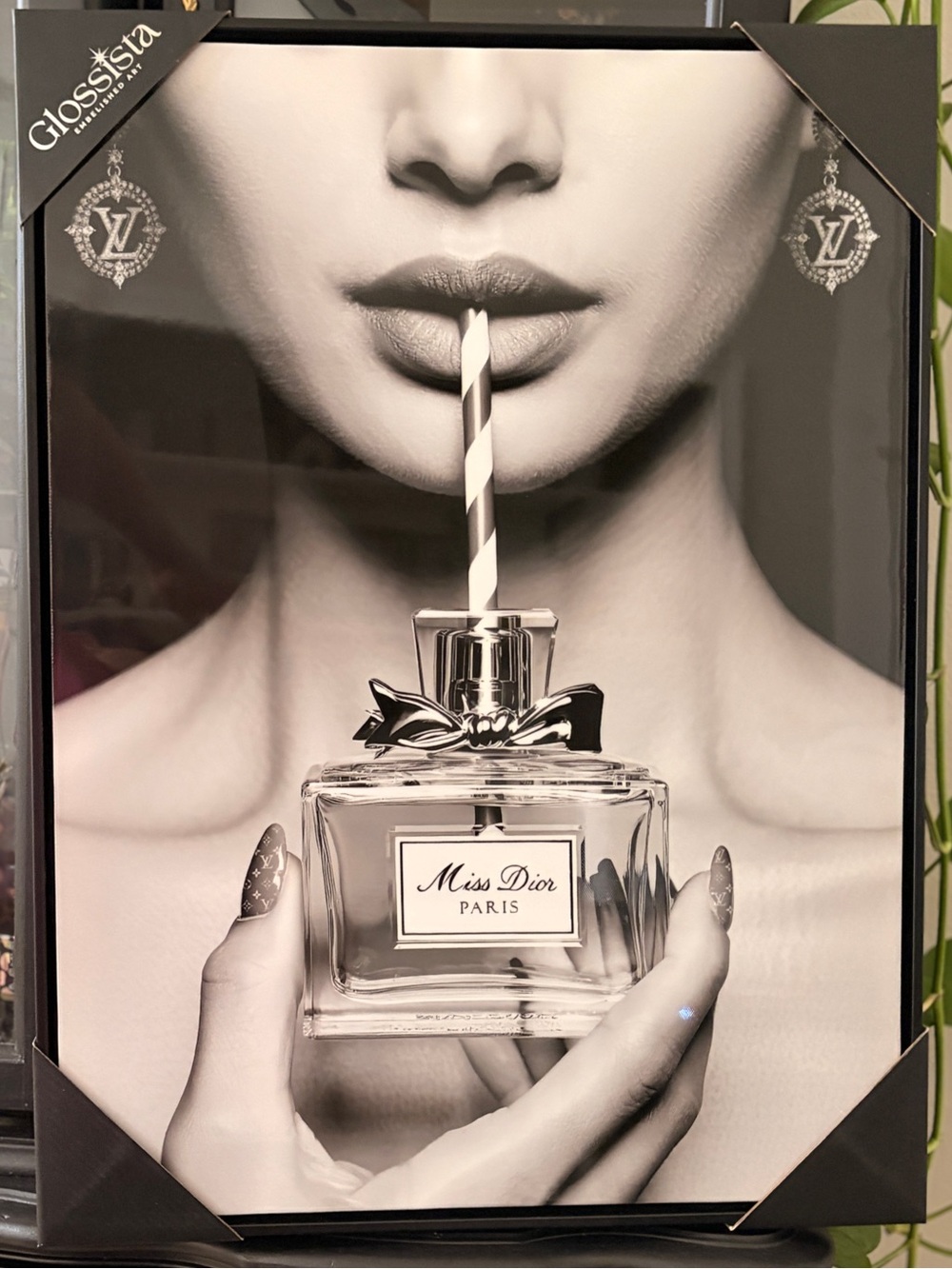 Miss Dior Fashion Wall Art Print - Black & White- Black framed- Large 24” x 18”